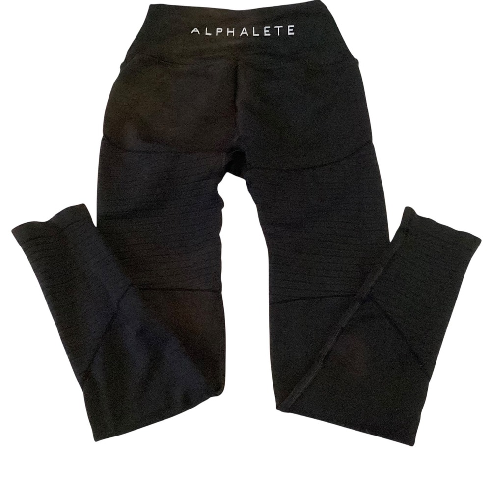 Alphalete Women Black Moto Seamless High Waisted Workout Leggings Size S Gym EUC